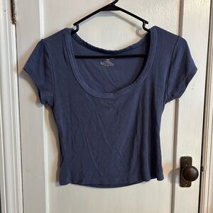 Casual Blue Scoop Neck Crop Top